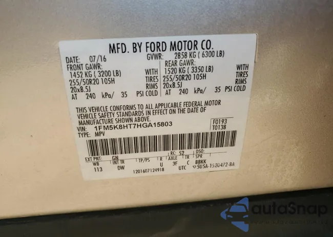 1FM5K8HT7HGA15803: 82446385