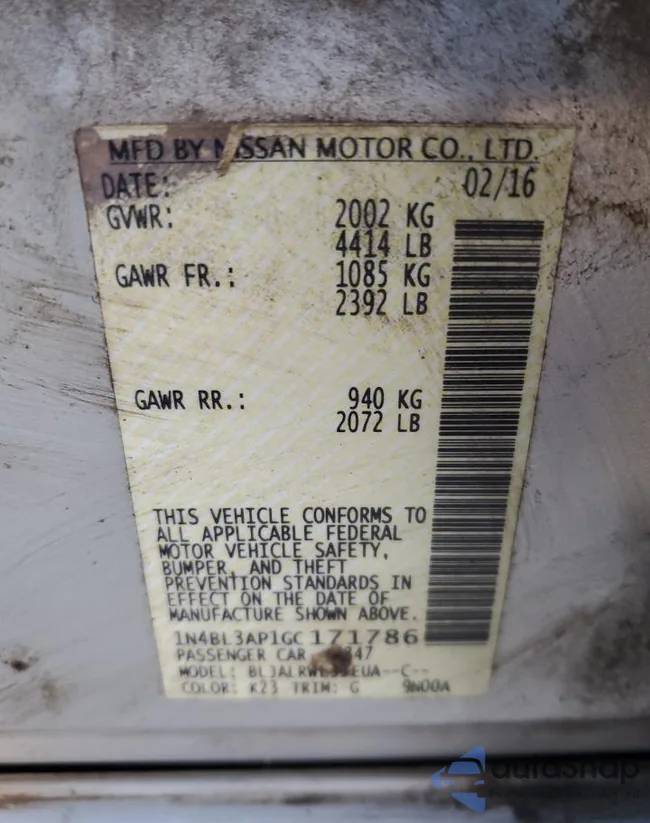 1N4BL3AP1GC171786: 86103285