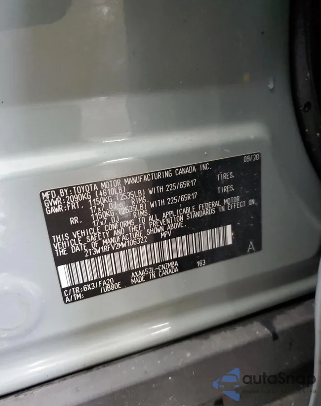 2T3W1RFV2MW106322: 89523405