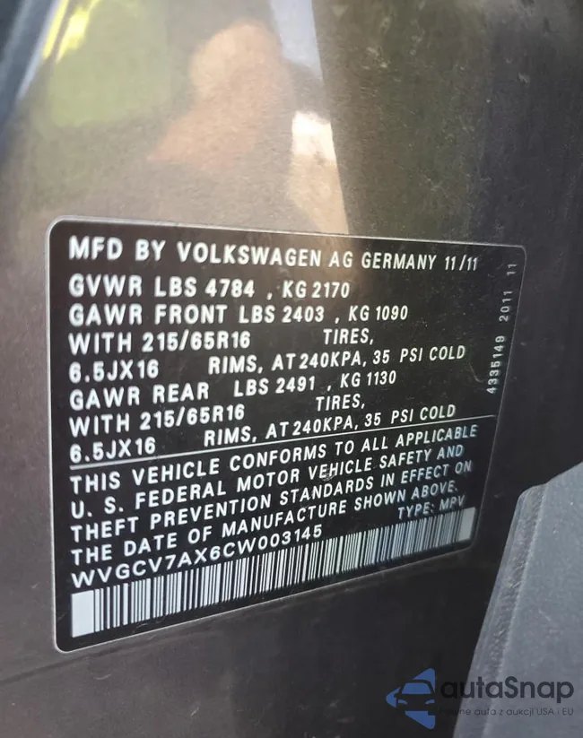 WVGCV7AX6CW003145: 84630115