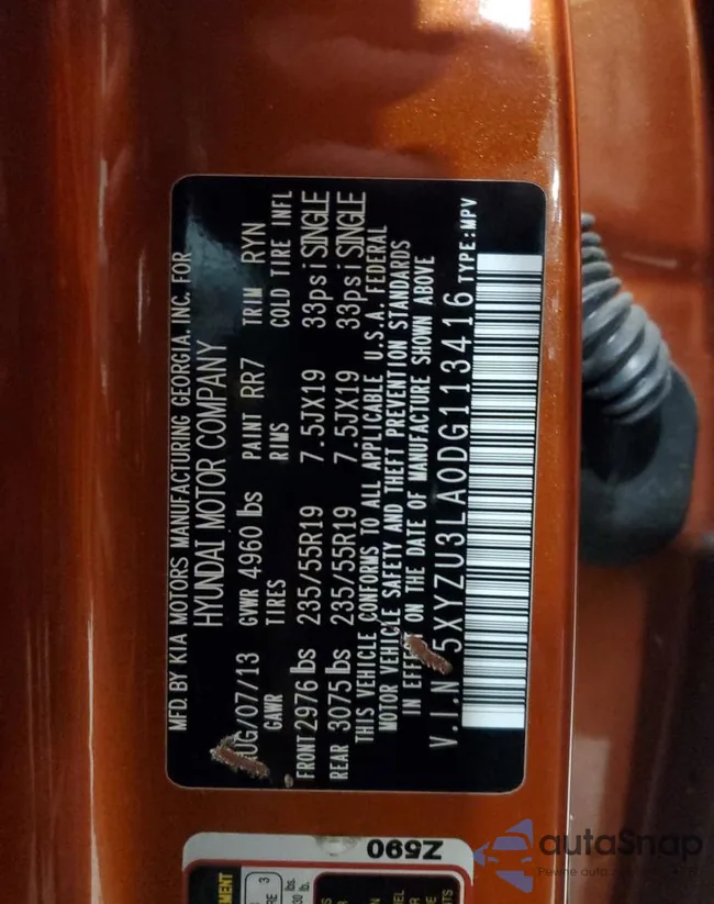 5XYZU3LA0DG113416: 86891755