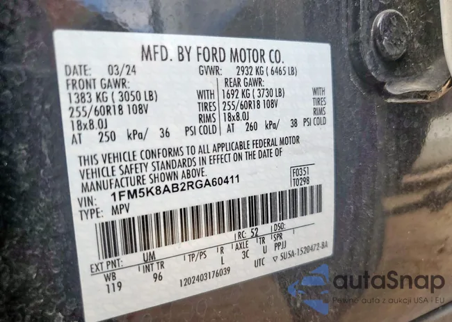 1FM5K8AB2RGA60411: 85381985