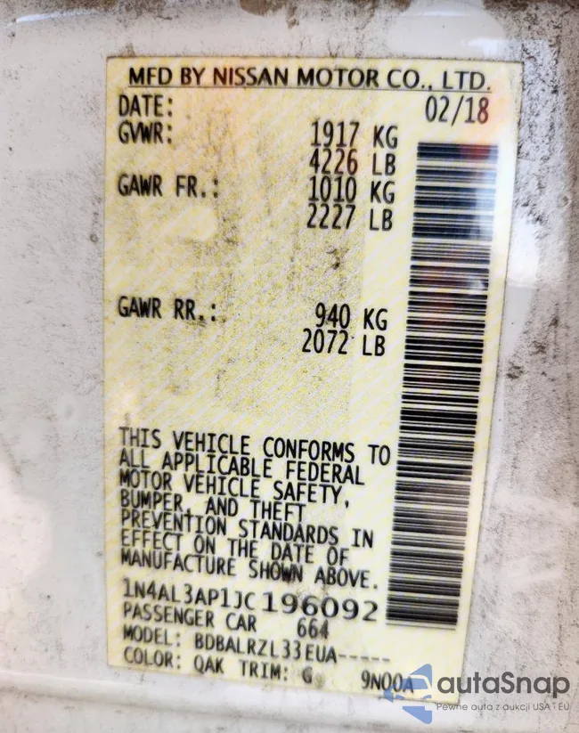 1N4AL3AP1JC196092: 86541595