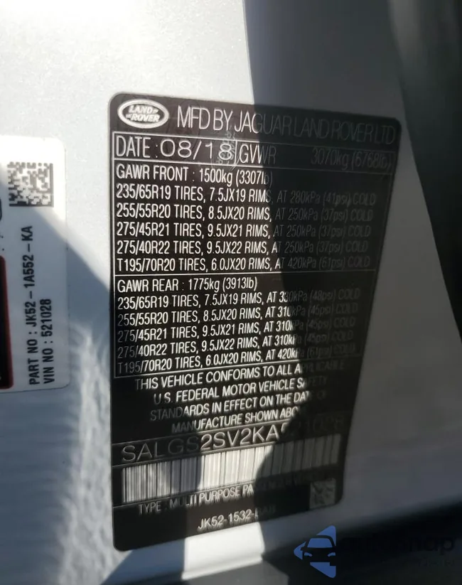 SALGS2SV2KA521028: 85659095