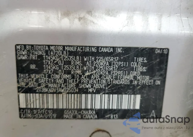 2T3BK4DV1AW025034: 89797055