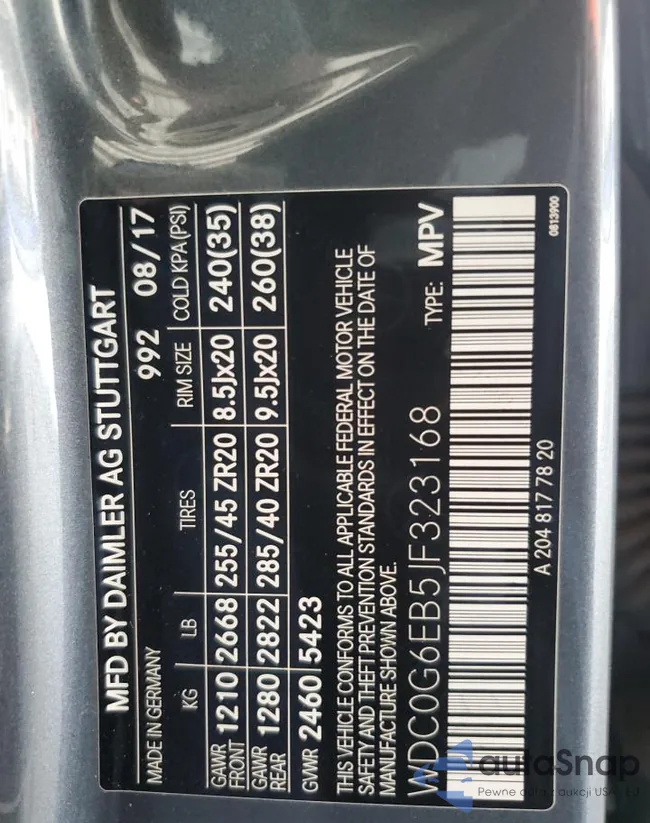 WDC0G6EB5JF323168: 90101475