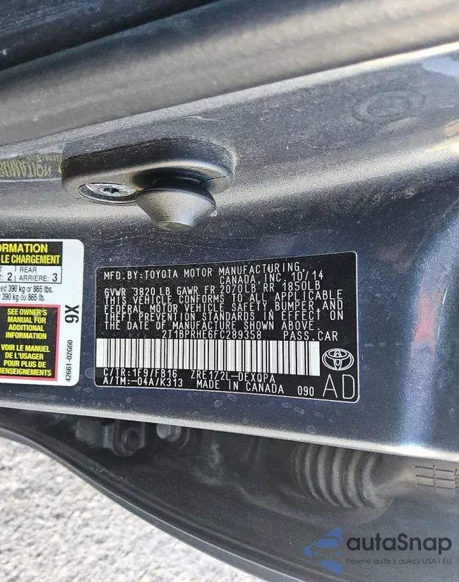 2T1BPRHE6FC289358: 85261435