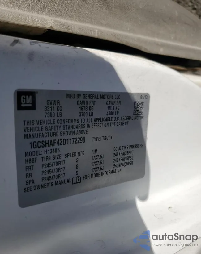 1GCSHAF42D1172290: 90542805