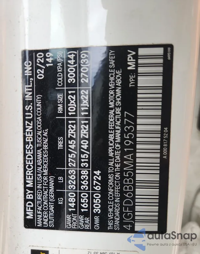 4JGFD6BB5MA195377: 85555375