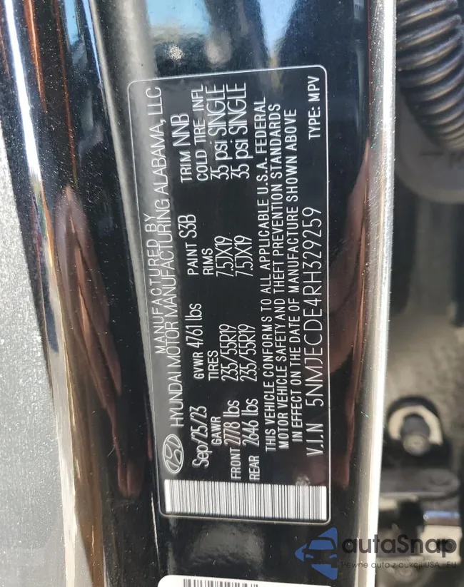 5NMJECDE4RH329259: 87274115