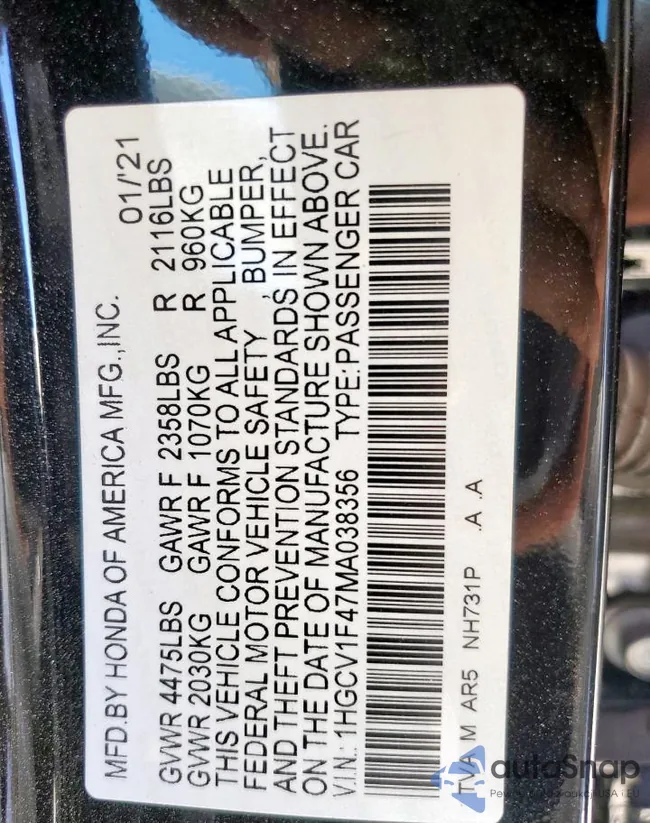 1HGCV1F47MA038356: 86428925