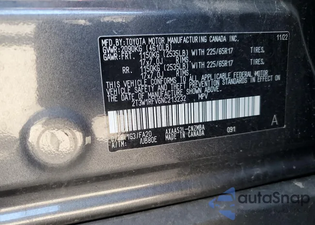 2T3W1RFV6NC213232: 90363025