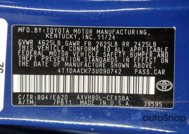 4T1DAACK7SU090742: 87411085