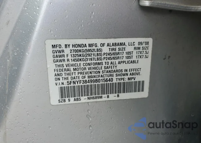 5FNYF38499B015640: 85525825