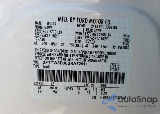 3FTTW8B38SRA72911: 84805585