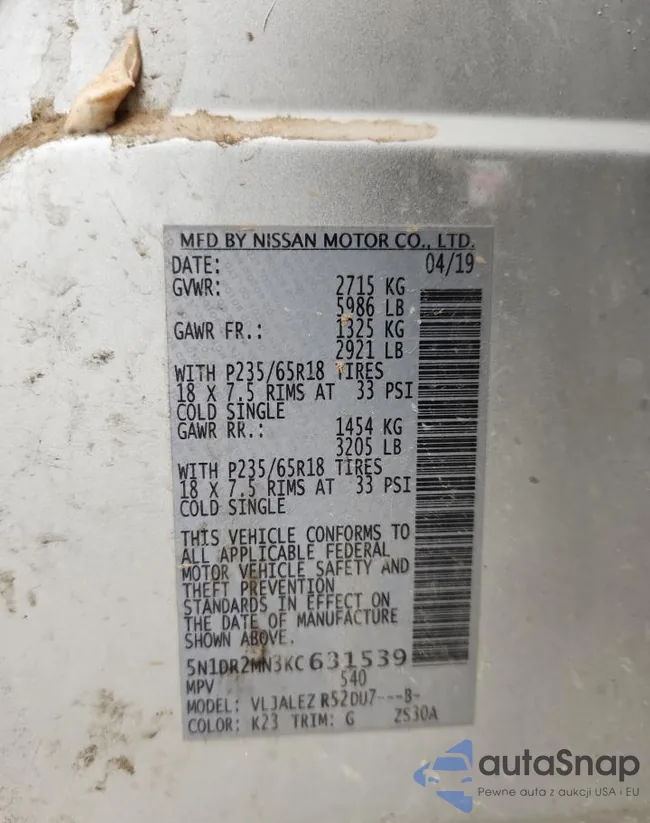 5N1DR2MN3KC631539: 89810825