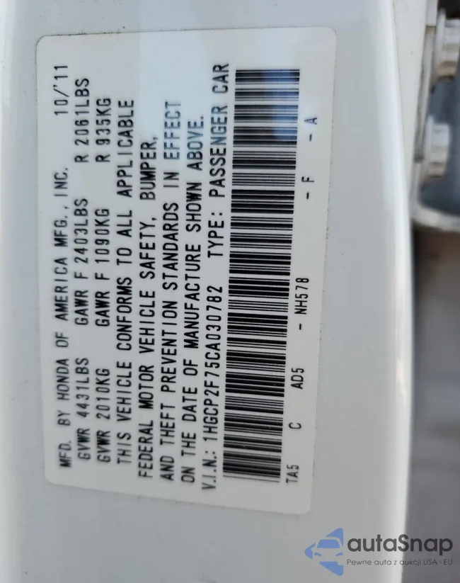 1HGCP2F75CA030782: 87007665