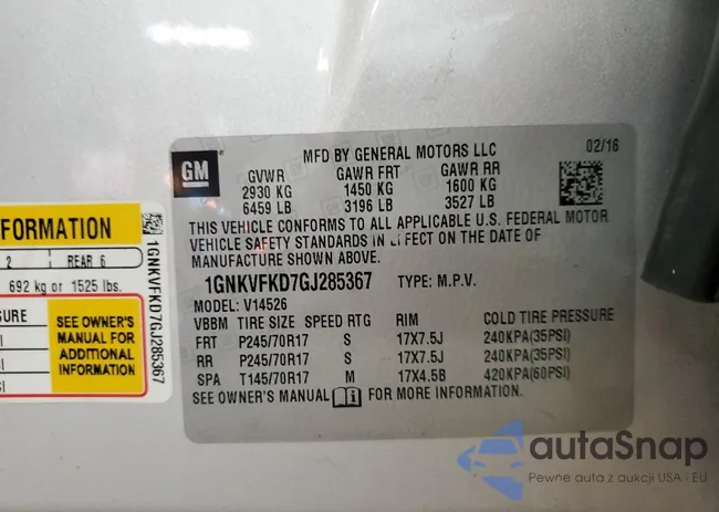 1GNKVFKD7GJ285367: 84939795