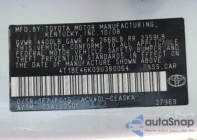 4T1BE46K09U380064: 90512235