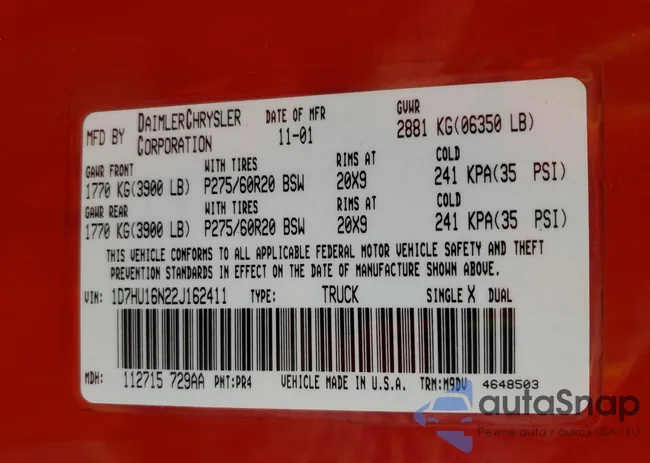 1D7HU16N22J162411: 89859335