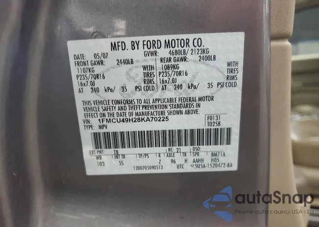 1FMCU49H28KA70225: 86613055