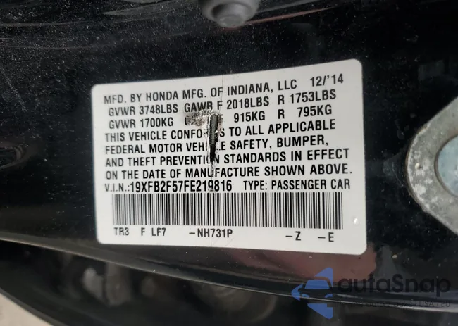 19XFB2F57FE219816: 90701405