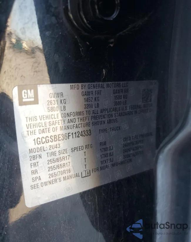 1GCGSBE36F1124333: 82684005