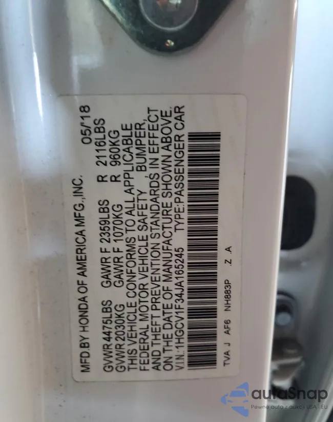 1HGCV1F34JA165245: 82181205