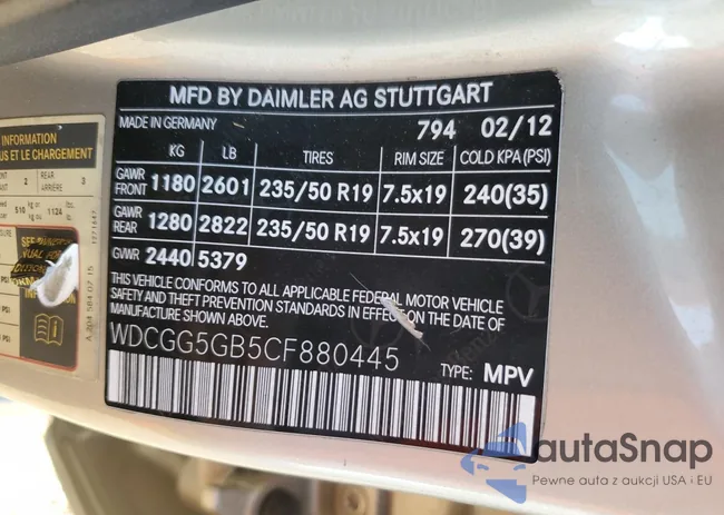 WDCGG5GB5CF880445: 87299945