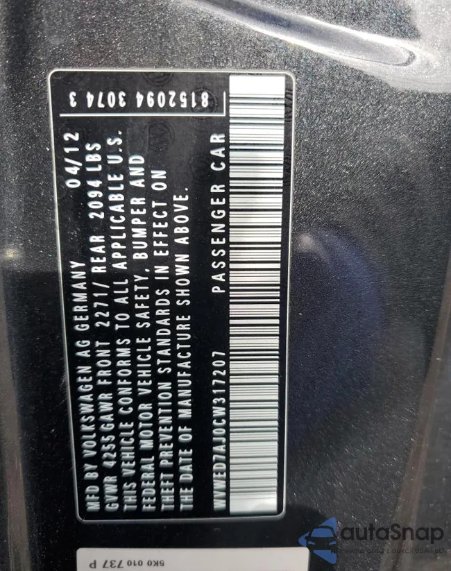 WVWED7AJ0CW317207: 85205935