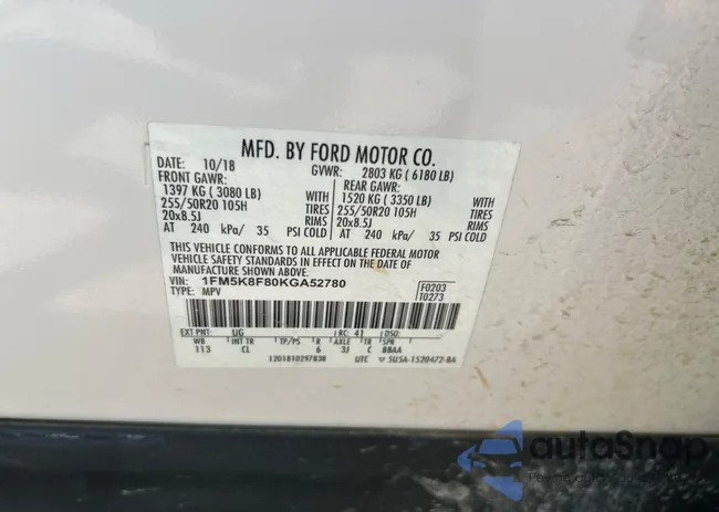 1FM5K8F80KGA52780: 90130305