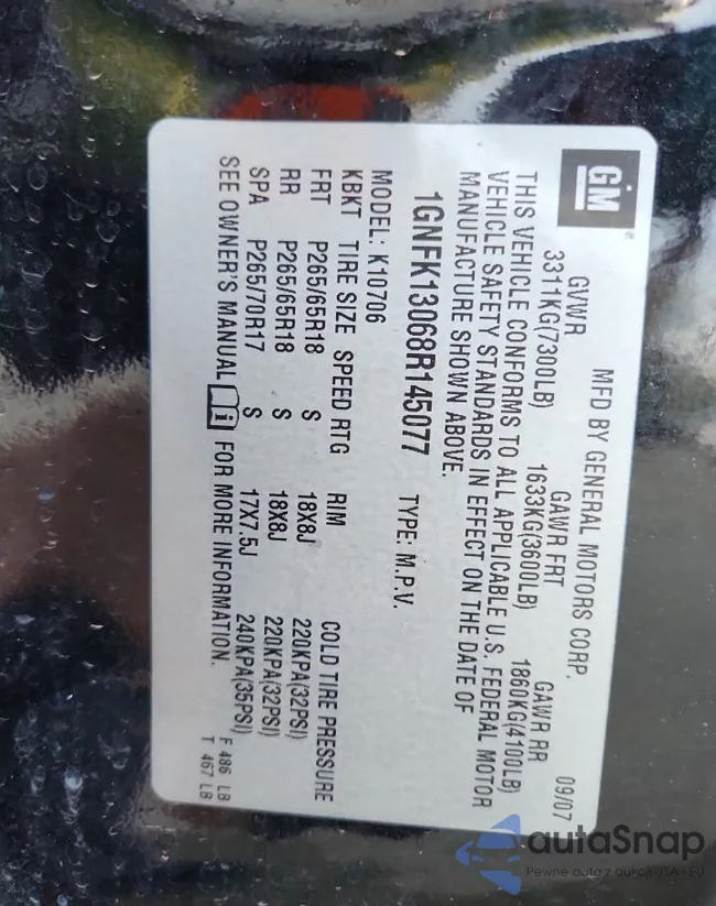 1GNFK13068R145077: 84806565