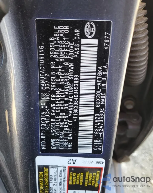 4T1BK3DB4CU453899: 89465475