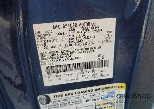 1FTFW1EVXAKE39098: 73543654