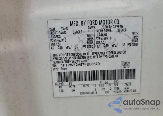 1FTPW12V57FB08679: 81411454