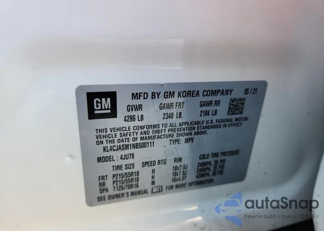 KL4CJASM1NB500111: 91023805