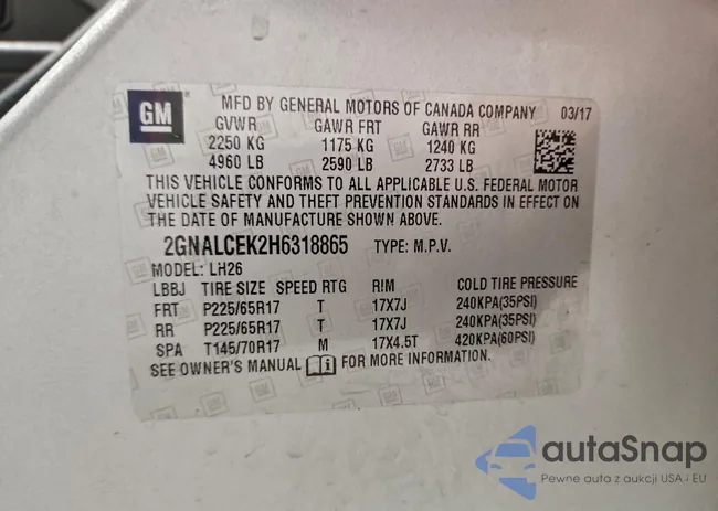 2GNALCEK2H6318865: 91820985