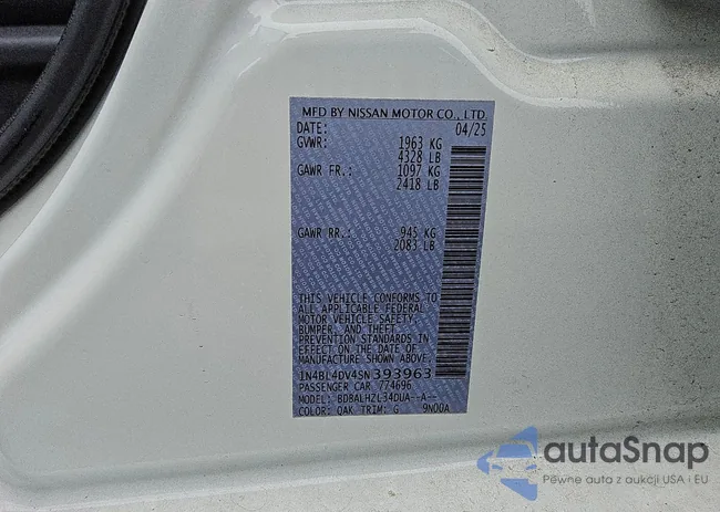 1N4BL4DV4SN393963: 93300005