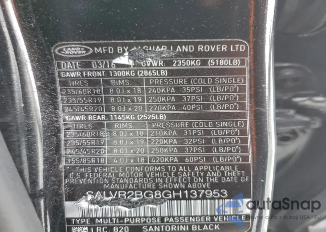 SALVR2BG8GH137953: 94121305