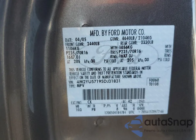 4M2YU57195DJ31831: 91621055