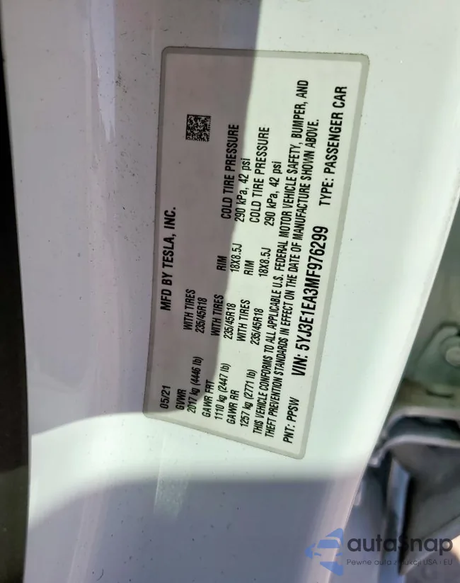 5YJ3E1EA3MF976299: 91815585