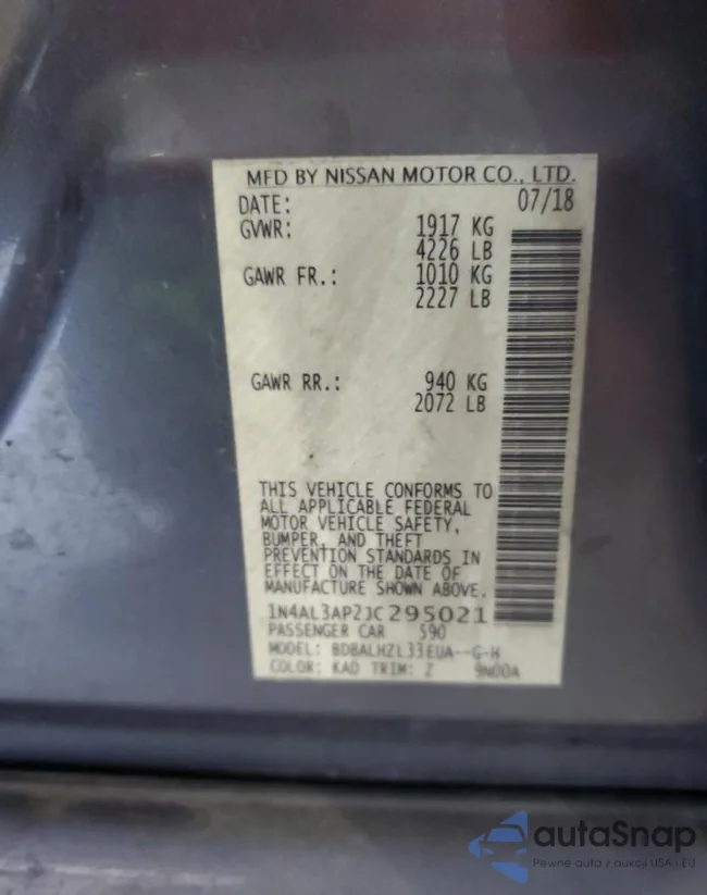 1N4AL3AP2JC295021: 91676705