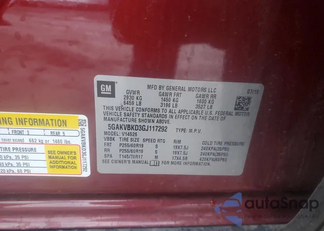 5GAKVBKD3GJ117292: 92783045