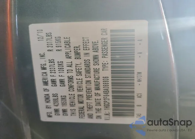 1HGCP2F64BA066906: 94216495