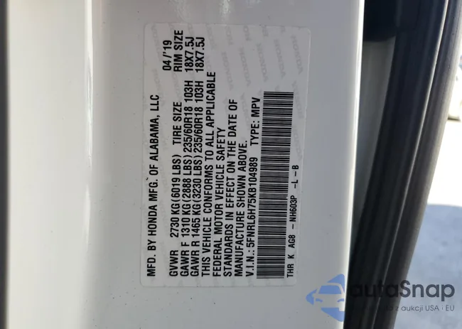 5FNRL6H75KB104989: 91984385