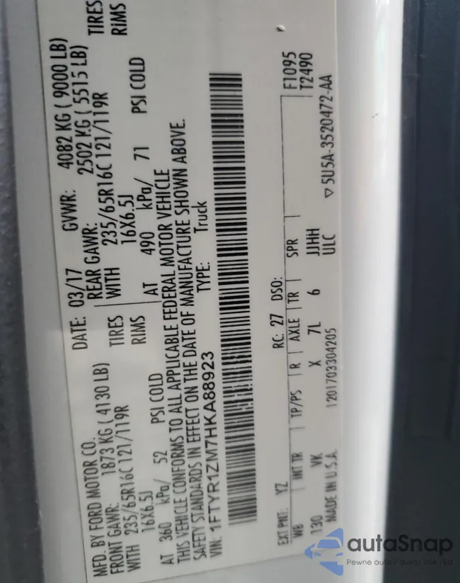 1FTYR1ZM7HKA88923: 41610726