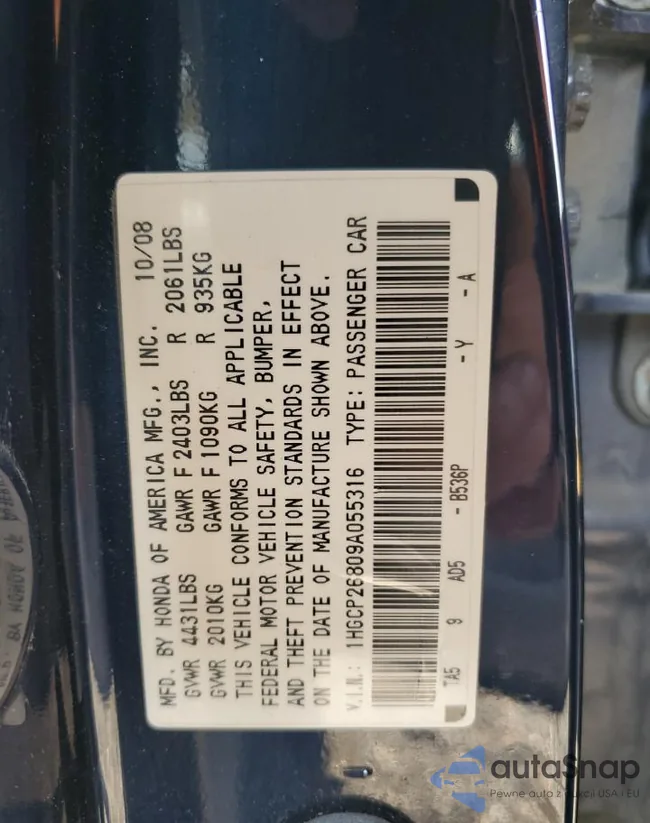 1HGCP26809A055316: 92947155