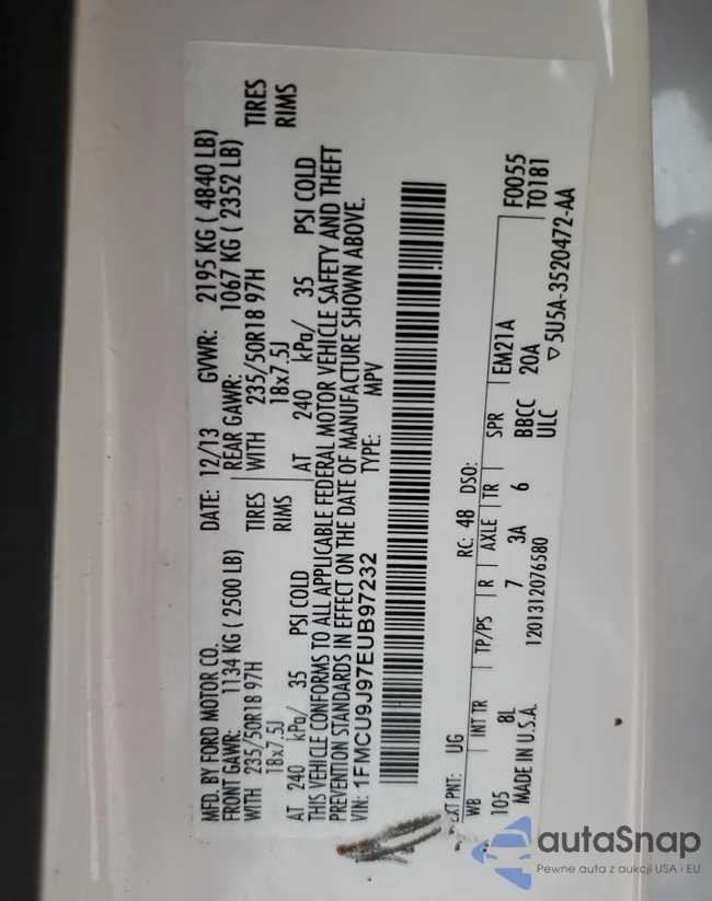 1FMCU9J97EUB97232: 93880765