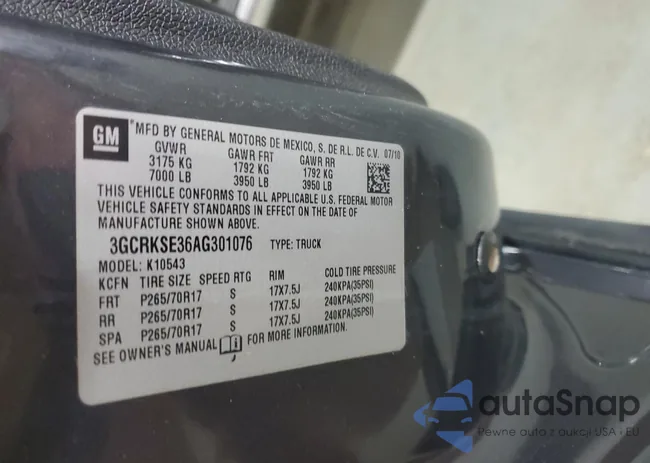 3GCRKSE36AG301076: 91015655