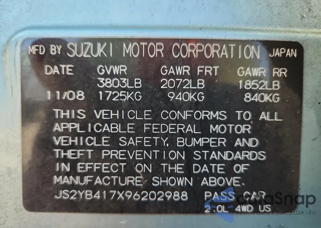 JS2YB417X96202988: 91433735